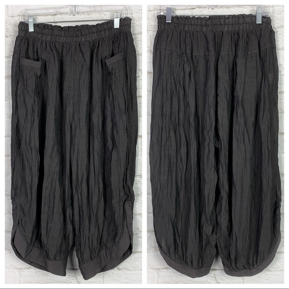 Bella Blue Gray Wide Leg Gathered Crop Pants Small